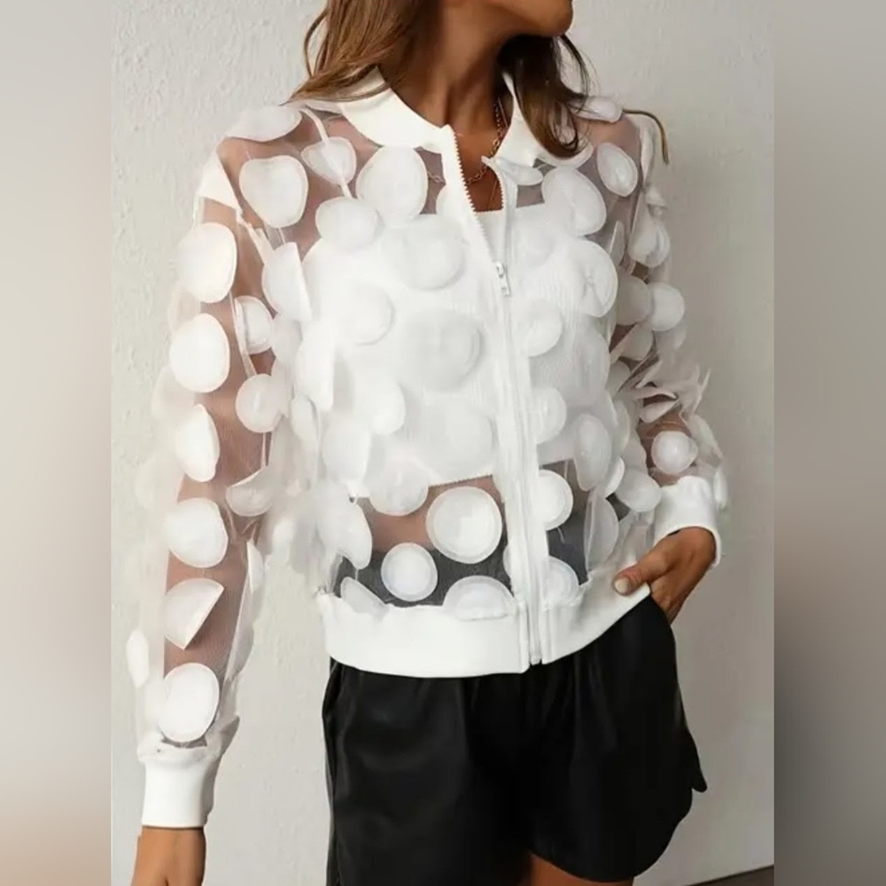 3D Appliqué Sheer Jacket in White Size L/XXL - Picture 5 of 16